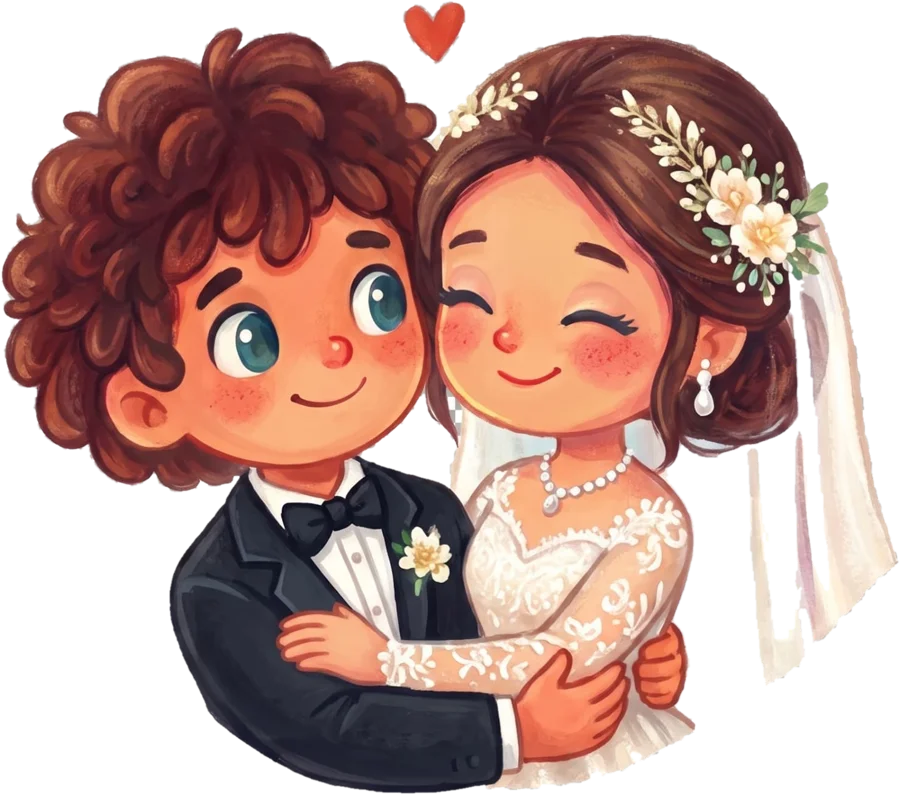 Bride and groom hugging